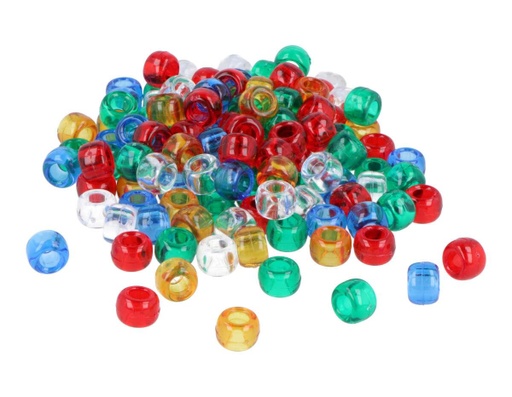 [E3701-MT-B400] Cuentas Plástico Donuts Multicolor Transparente 9 mm. (400 pzs.)