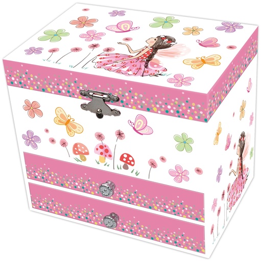 [43505] Caja Joyero Musical con 2 Cajones -Niña Flores-