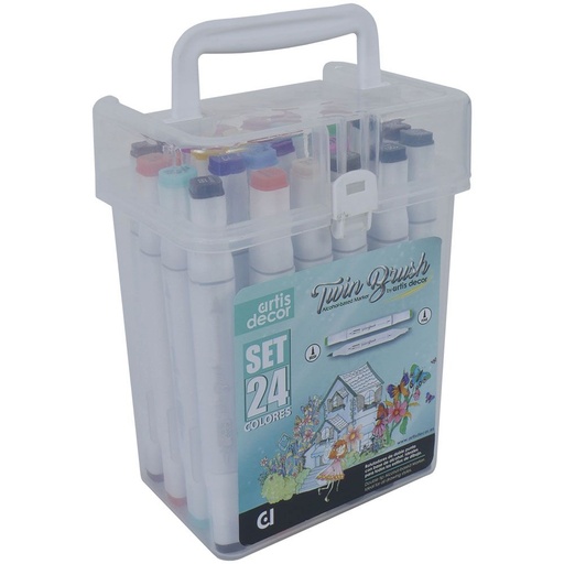 [0616300024] Rotuladores -Twin Brush- Doble Punta Base Alcohol (24 Colores) Artis Decor