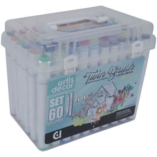 [0616300060] Rotuladores -Twin Brush- Doble Punta Base Alcohol (60 Colores) Artis Decor