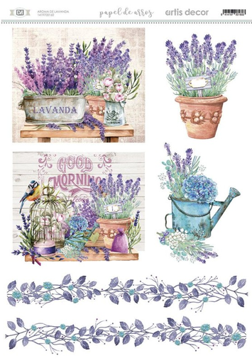 [1419700160] Papel de Arroz Decorado A3 29,7 x 42 cm. cm. -Aroma de Lavanda- Artis Decor