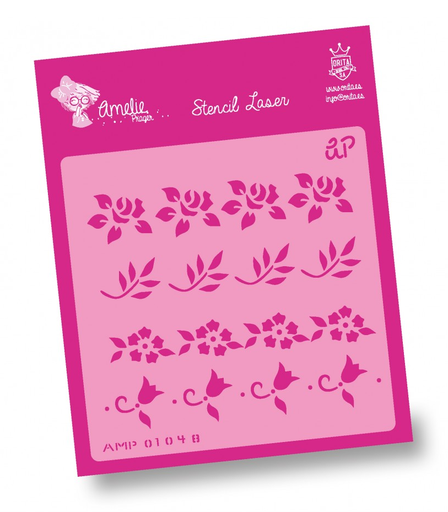 [AMP01048] Plantilla Stencil 13 x 13 cm. -Cenefas Flores- Amelie