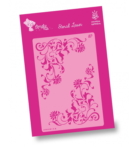[AMP03102] Plantilla Stencil 20 x 30 cm. -Esquineros Flores- Amelie