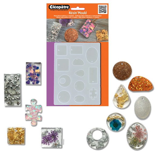 [LCC19-M1] Molde para Resinas Pendientes y Colgantes 11,3 x 15,5 cm. (12 pzs.) Cleopatre