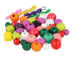 [E7699] Cuentas Bolas Madera Mix Formas + 4 Cordones (560 pzs. Aprox.)