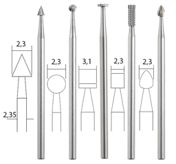 [28710] Fresas Surtidas Acero Tungsteno Vanadio Diám. 2,3 mm. (5 pzs.) Proxxon