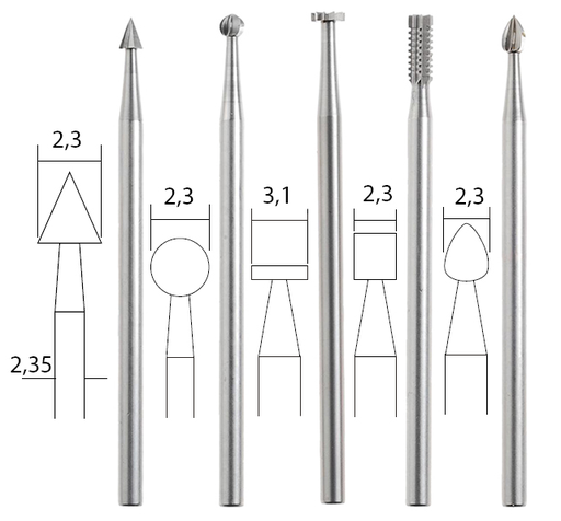 [28710] Fresas Surtidas Acero Tungsteno Vanadio Diám. 2,3 mm. (5 pzs.) Proxxon