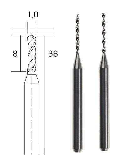 [28324] Brocas Acero Rápido Espiral 1,0 mm. (2 pzs.) Proxxon