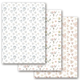 [1419610003] Set 3 Papel Cartonaje 32 x 45 cm. -Corazones Country- Artis Decor