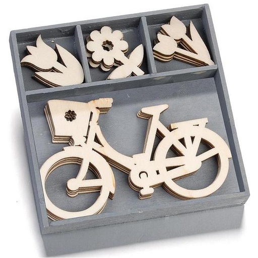 [1030] Set Siluetas Madera -Flores y Bicicleta- (20 pzs.)