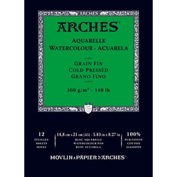 [1795090] Bloc Acuarela 12 Hojas 14,8 x 21 cm. Grano Fino 300 gr. Encolado 1 Lado Arches