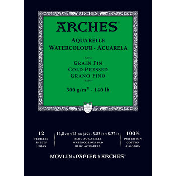 [1795090] Bloc Acuarela 12 Hojas 14,8 x 21 cm. Grano Fino 300 gr. Encolado 1 Lado Arches