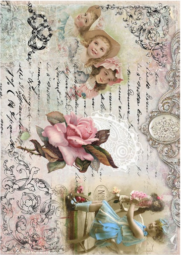[PA654] Papel Arroz Decorado 30x40 cm. -Niñas & Rosa- Cadence