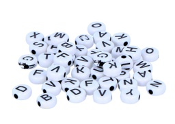 [99624] Cuentas Plástico 7 mm. Redondas Blancas -Letras- (300 pzs.)