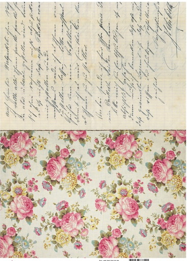 [888518] Papel Arroz Decorado 30x40 cm. -Rosas y Carta- Cadence