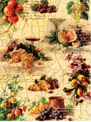 [PA035] Papel Arroz Decorado 30x40 cm. -Bodegón Uvas- Cadence