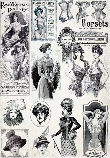 [PA213] Papel Arroz Decorado 30x40 cm. -Corsets- Cadence