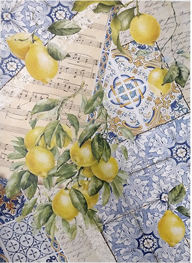 [PA663] Papel Arroz Decorado 30x40 cm. -Collage Limones Grandes- Cadence