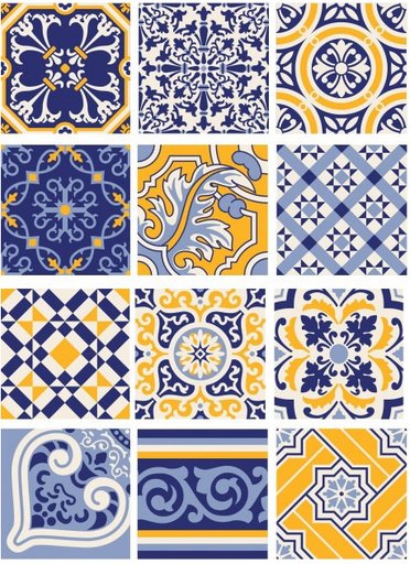 [PA724] Papel Arroz Decorado 30x40 cm. -Azulejos Azul y Amarillo- Cadence