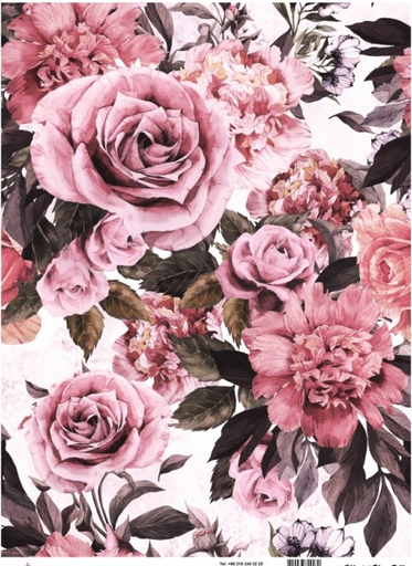 [PA741] Papel Arroz Decorado 30x40 cm. -Collage Flores- Cadence