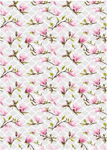 [PA558] Papel Arroz Decorado 30x40 cm. -Magnolias Fondo Gris- Cadence