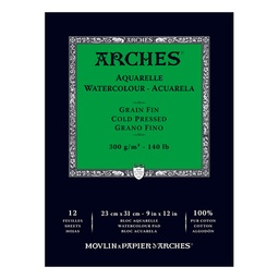 [1795092] Bloc Acuarela 12 Hojas 23 x 31 cm. Grano Fino 300 gr. Encolado 1 Lado Arches