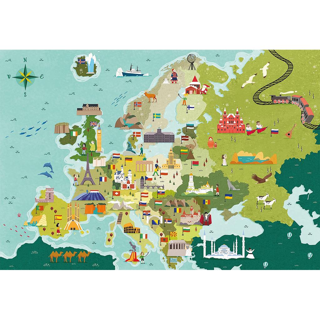 [29062 8] Puzzle 250 piezas -Mapa Europa: Lugares- Clementoni