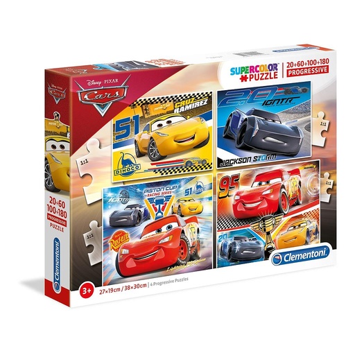 [07714 4] Puzzles Progresivos 20 + 60 + 100 + 180 piezas -Cars- Clementoni
