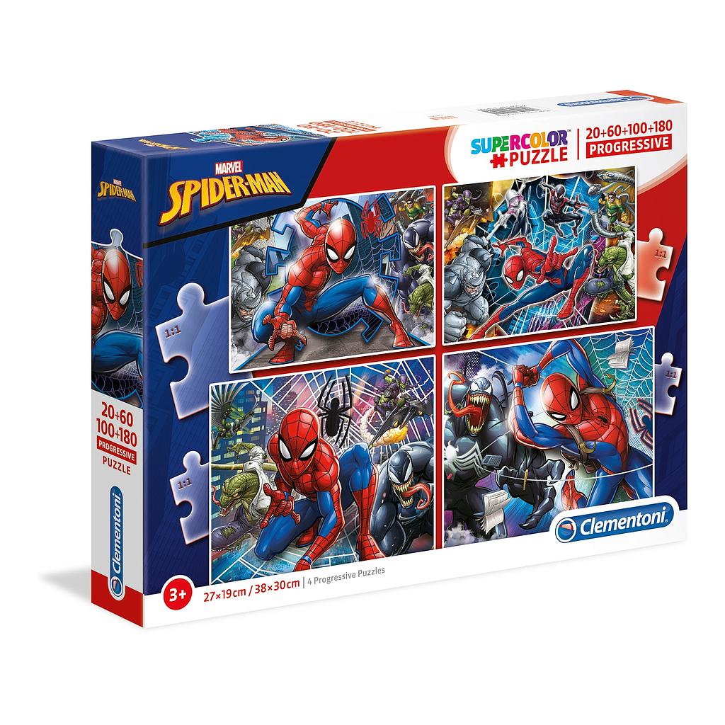 [21410 5] Puzzles Progresivos 20 + 60 + 100 + 180 piezas -Spiderman- Clementoni