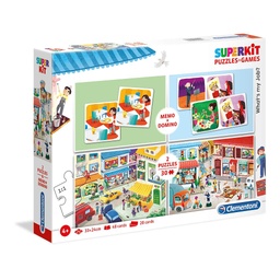 [20239 3] Set Puzzles 2 x 30 piezas + Memo + Dominó 60 piezas -Profesiones- Clementoni