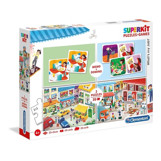 [20239 3] Set Puzzles 2 x 30 piezas + Memo + Dominó 60 piezas -Profesiones- Clementoni