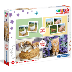 [20240 9] Set Puzzles 2 x 30 piezas + Memo + Dominó 60 piezas -Animales- Clementoni