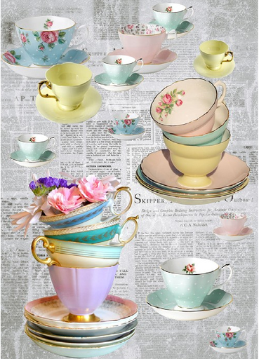 [PA297] Papel Arroz Decorado 30x40 cm. -Tazas de Té- Cadence