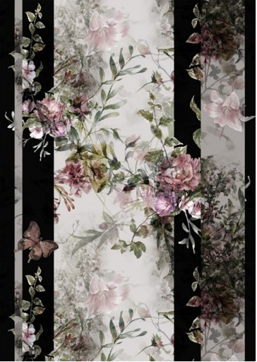 [PA599] Papel Arroz Decorado 30x40 cm. -Flores Franja Negra- Cadence
