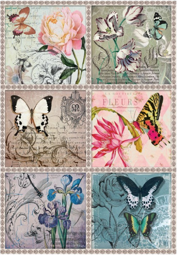 [PA198] Papel Arroz Decorado 30x40 cm. -Postales Mariposas- Cadence