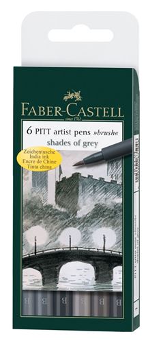 [167104] Estuche 6 Rotuladores -Tonos Grises- Pitt Artist Pen Brush Faber-Castell