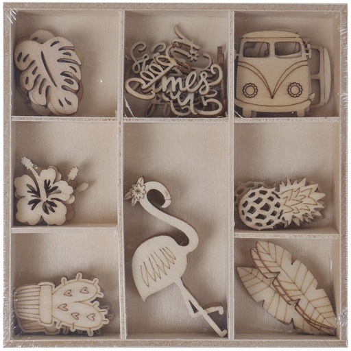 [0318000108] Set 40 Siluetas Madera -Tropical Flamingo- Artis Decor