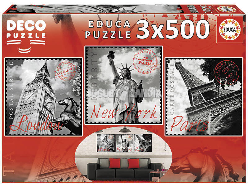 [17096] Puzzle 3 x 500 piezas -Grandes Ciudades- Educa