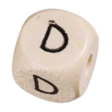 Cuenta Madera Letra -D- Haya 10 mm. Agujero 3 mm.