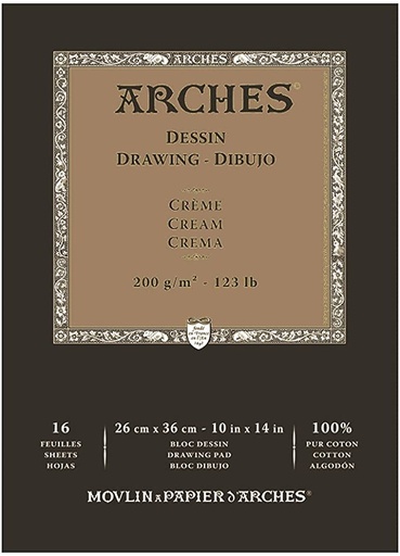 [A1795114] Bloc Dibujo 16 Hojas 23 x 31 cm. 200 gr. -Dessin Crème- Arches