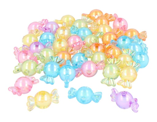 [E7333] Cuentas Plástico Bombones 17 x 8 mm. Multicolor Transparente (60 pzs.)