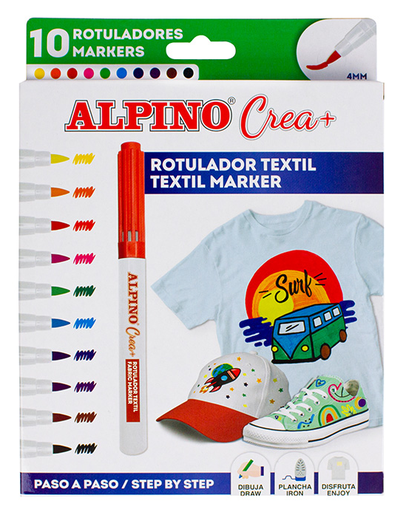 [AR010132] Estuche Rotuladores Textil (10 Colores) Crea+ Alpino